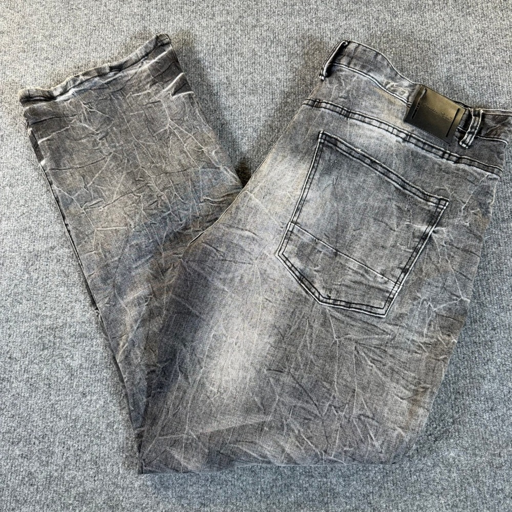Smoke Rise Distressed Jeans Mens 44x32 Black Grey Crinkle Wash Streetwear